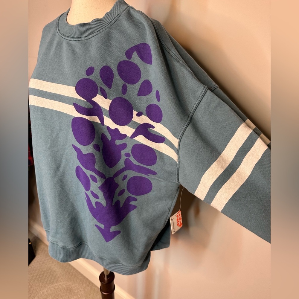 NWT sz S Free People FP Movement All Star Buti Logo Pullover Midnight Jade Combo - Picture 3 of 10